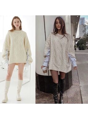 Storets Sadie Shirt Knit Combo Pullover in Cream S/M NEW